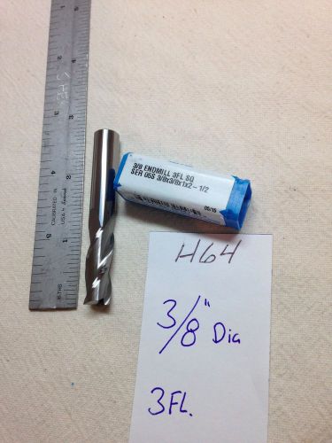 1 NEW SGS 3/8&#034; DIAMETER CARBIDE END MILL. 3 FLUTE. 3/8&#034; SHANK. USA MADE {H64}