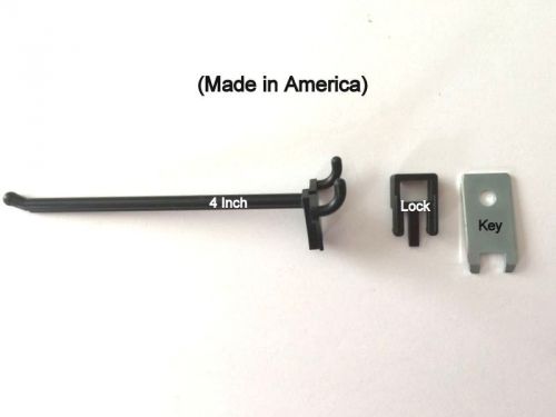 (20 PACK) 4 Inch Locking Black Plastic Peg Hooks Fit 1/8-1/4 Pegboard 2 Key incl
