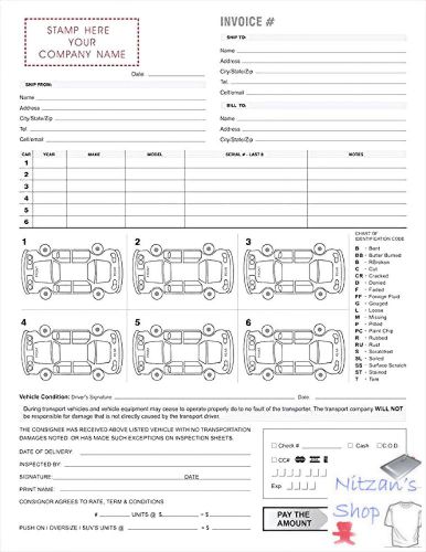 NEW Vehicle Auto Transport Bill of Lading and Invoice Form