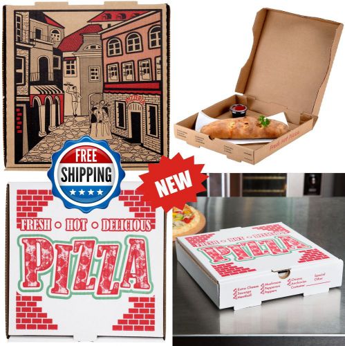 14&#034; x 14&#034; x 1 3/4&#034; Durable B-Flute White or Kraft Corrugated Pizza Box -100/Case