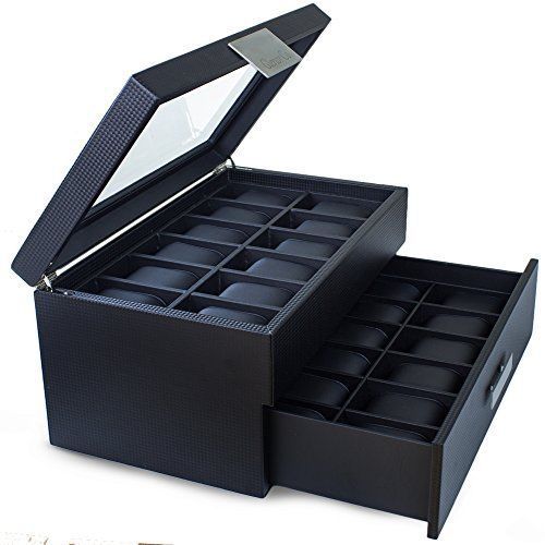 Watch Box for Men - 24 Slot Luxury Display Case Organizer Carbon Fiber Design...