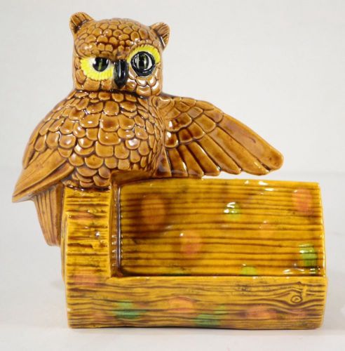 1974 SIERRA CERAMIC HAND PAINTED OWL BUSINESS CARD HOLDER BIRD OWLS