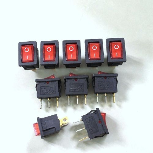 10 x 6a 250v kcdm red illuminated 3 pin 15*21mm on/off rocker switch #gtc for sale