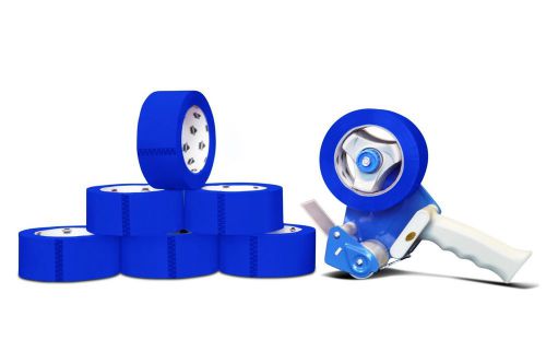 6 RLS 2&#034; x 55 YDS BLUE COLOR PACKING TAPE + 2&#034; TAPE GUN