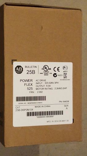 New sealed allen bradley 25b-d6p0n104 /a  powerflex 525 ac drive 480v/6a/3hp for sale