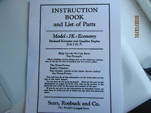 1931 Sears Economy model JK 1 1/2HP Gas Kero Engine  Instruction/Parts Manual