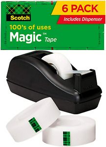 Scotch Magic Tape, 6 Rolls with Dispenser, Numerous Applications, Invisible, for