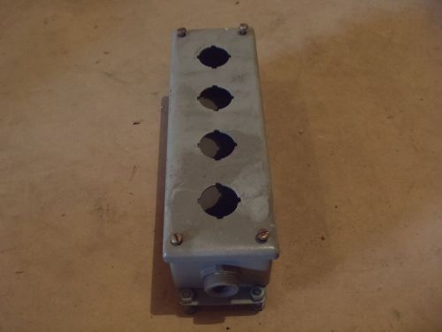 4 hole pushbutton enclosure box 1-3/16&#034; dia holes 10-1/4&#034; x 3-1/4&#034; x 2-3/4&#034; for sale