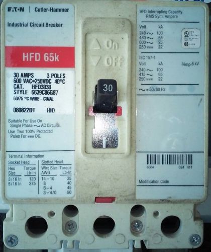 Circuit Breaker Cutler Hammer HFD3030 30 Amp 3 Pole