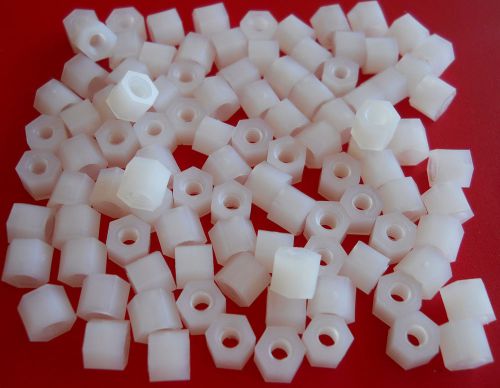 (100 pcs) 5mm white nylon m3 screw threaded hex female-female standoff spacer for sale