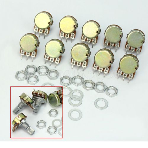 10x B10K 10K OHM Linear Taper Rotary Potentiometer Pots Shaft 15mm Nuts Washers