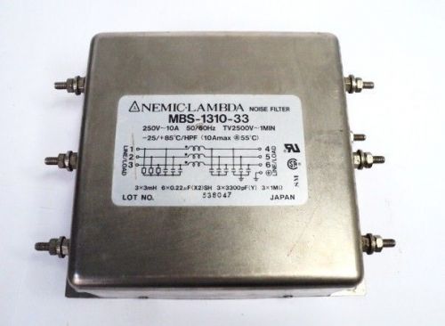 LOT OF 2!! NEMIC-LAMBDA MBS-1310-33 NOISE FILTER 10A  250V -surplus