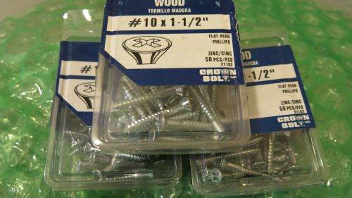 10 x 1-1/2 phillips flat head wood screws steel zinc plated pack of 150 for sale