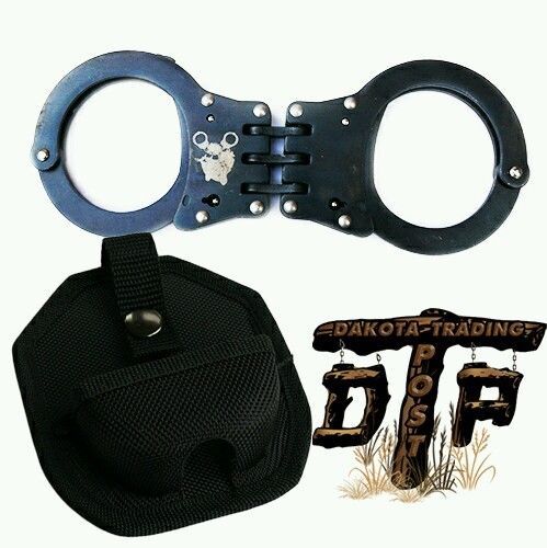 BLACK HINGED DOUBLE LOCK POLICE HANDCUFFS W/ KEYS