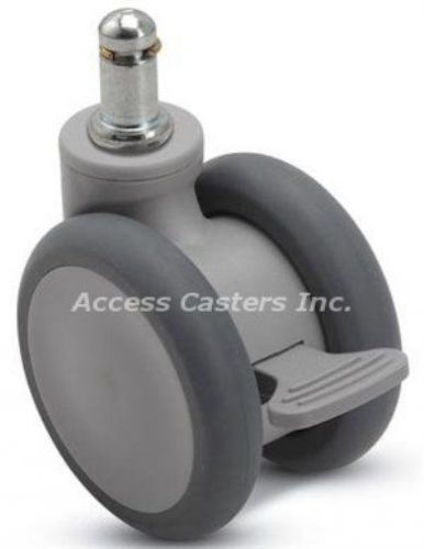 65SGRSB 65MM Grey Twin Wheel Swivel Caster with Brake, 7/16&#034; x 7/8&#034; Grip Ring