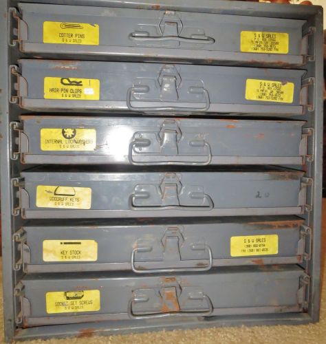 6 metal industrial hardware storage stacking cases rack + small repair parts for sale
