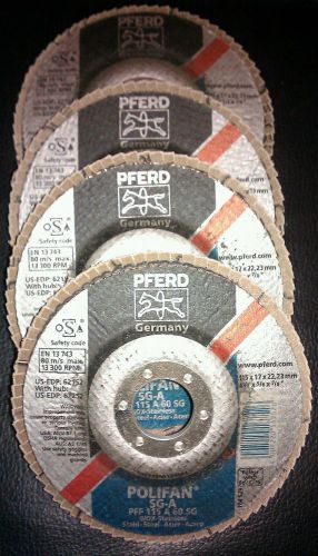 (4) PFERD 4-1/2&#034;X5/8&#034;X7/8&#034; POLIFAN FIBER/STAINLESS Flap/grinding Disc