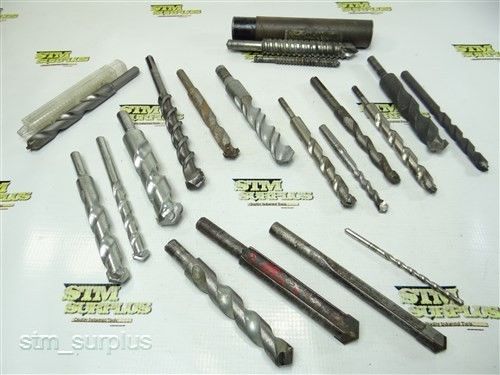 LOT OF 19 HSS SPLINE &amp; STRAIGHT CARBIDE TIPPED MASONARY DRILLS 3/16&#034; TO 7/8&#034;