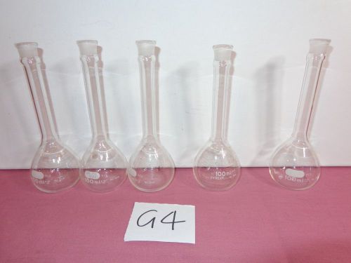 5 PYREX 100 ML VOLUMETRIC LAB FLASK FLAT BOTTOM 4 #5541 AND 1 #5640 LOT