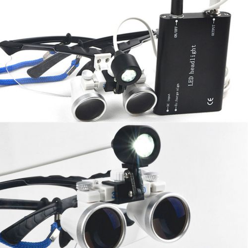 Dental Binocular Loupes 2.5X 420mm + LED Head Light Lamp professional CASE hotAA