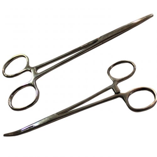 5.5&#034; hemostat forceps locking clamps stainless steel set of 1 straight 1 curved for sale