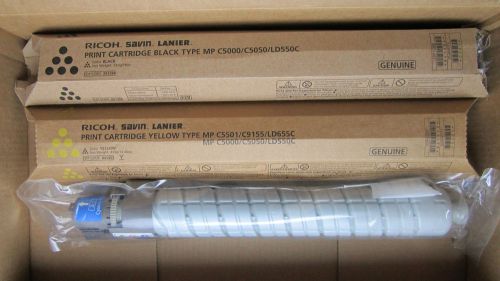 3 Ricoh Toner Cartridges Black Yellow &amp; Cyan Toner Type MP C5000/C5050/LD550C