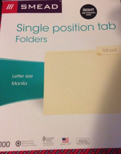 Smead 10333 File Folders 1/3 Top Tab Third Position, Letter, Manila, 100/box