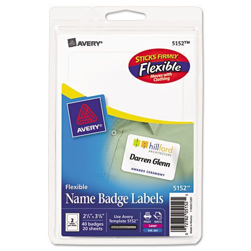 Flexible self-adhesive laser/inkjet name badge labels, 2 1/3 x 3 3/8, we, 40/pk for sale