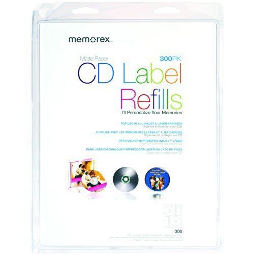 Memorex 00403 Cd White Matte Labels- 300 (32020403)