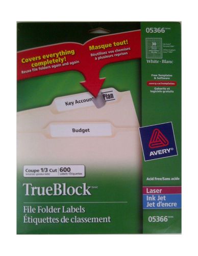 AVERY 05366 LASER WHITE FILE FOLDER LABELS  1/3 CUT  600 labels