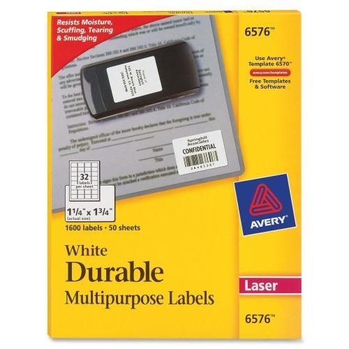 Avery permanent durable i.d. label -1.2&#034;wx1.75&#034;l -1600/pk- laser-white for sale