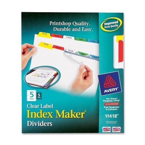 Avery index maker punched clear label tab divider - 5 x divider - (ave11418) for sale