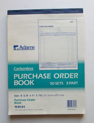 Adams carbonless purchase order book tc8131 40 3-part sets 8 3/8&#034; x 11 7/16&#034; for sale