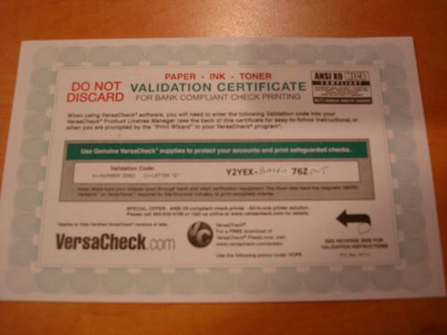 VersaCheck check printing authorization code certificate
