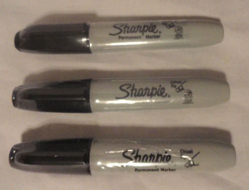 SHARPIE, 3-PACK CHISEL TIP, BLACK COLOR MARKER SET, BRAND NEW FREE FAST SHIP