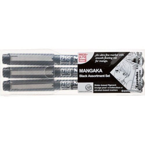 Zig Cartoonist Mangaka Marker Pen 3pc Set for Manga/Cartooning - Black