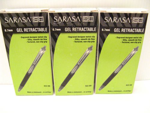 ZEBRA SARASA SE GEL RETRACTABLE RED INK PEN Pack of 12 MED 0.7mm 46430 Lot of 3