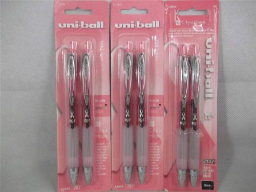 6 Uniball 207 Vibrant Gel Medium Point Black Ink BCA City Of Hope Pens 1745148