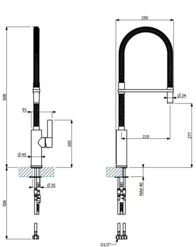 ABEY Armando Vicario Flambe Kitchen TAP with Pull Down SINK MIXER Chrome Taps