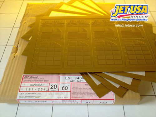 Jet Letterpress Photopolymer  Plates - CS of 20 @ 7.25&#034; x 10&#034; x 0.037&#034;  Miraclon