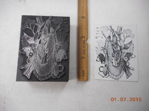 Letterpress Printing Printers Block, Hunting Dogs, w Game &amp; Black Powder Musket