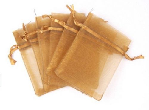 100pcs plain Gauze Organza Wedding Jewelry Bag party bag 7x9CM gold