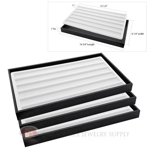 3 wooden sample display trays with 3 divided 6 slot white tray liner inserts for sale