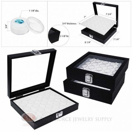 (3) White 25 Gem Jar Inserts w/ Glass Top Display Cases Gemstone Storage Jewelry