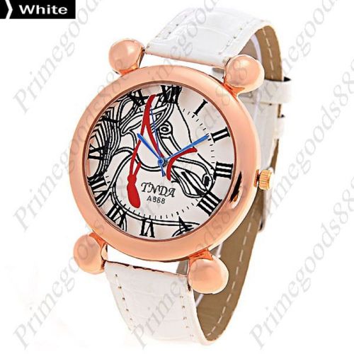 Horse Pony Analog Leather Lady Ladies Wrist Quartz Wristwatch Women&#039;s White