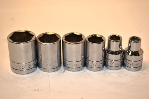 6 NOS SK TOOL USA 1/2&#034; Dr. 6 Pt. Sockets 3/8 7/16 5/8 3/4 13/16 15/16 #K508 2A43