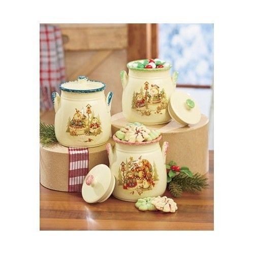 Crock Jars Storage Utility Lid Stoneware Treats Kitchen Pantry Countertop Set 3