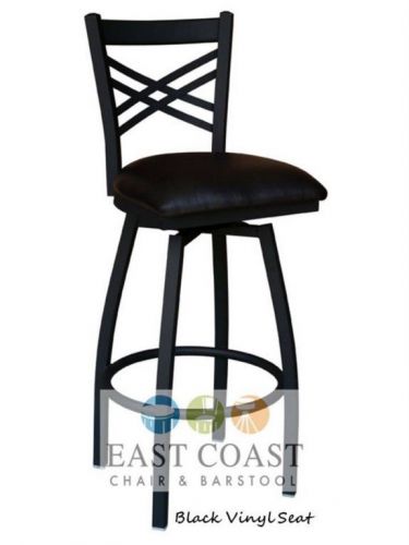 New Gladiator Cross Back Metal Swivel Restaurant Bar Stool w/ Black Vinyl Seat