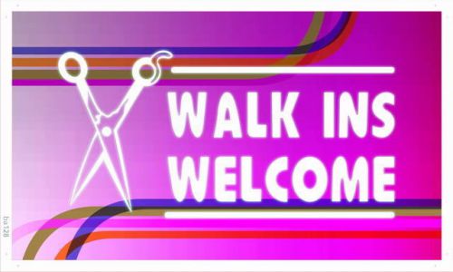 ba128 OPEN WALK INS WELCOME Hair Cut Banner Shop Sign