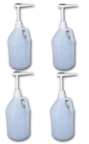 Set of 4 1 oz pump dispenser &amp; 4 gallon jugs jar syrup nutrient lotion oils usa for sale
